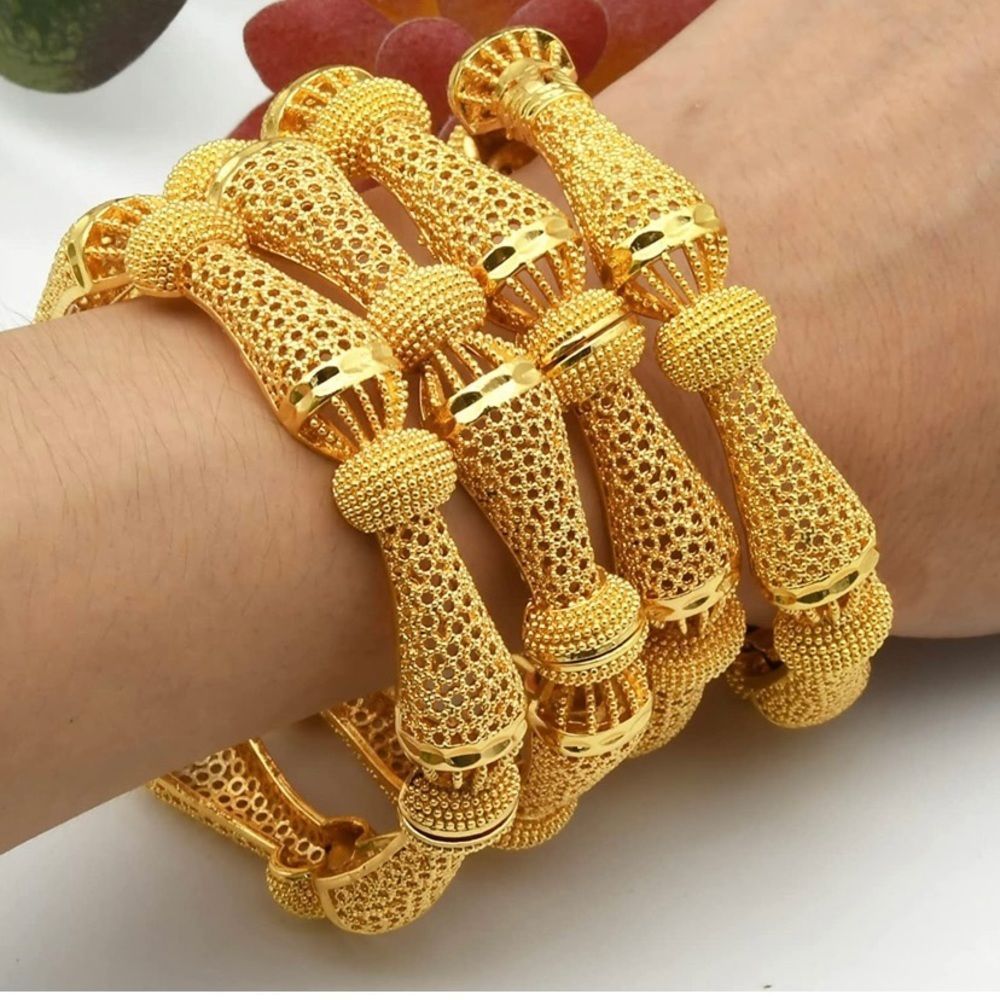 Dubai Gold Bangles for Women Indian African Wedding Bracelets 18K Gold Plated​​